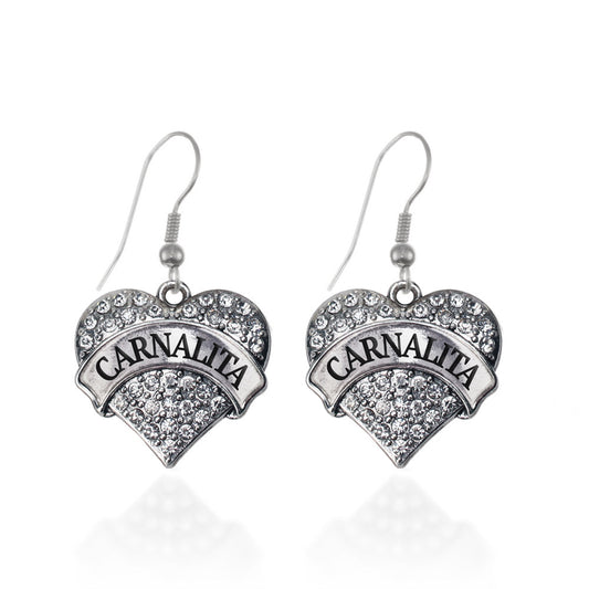 Silver Carnalita - Little Sister Pave Heart Charm Dangle Earrings