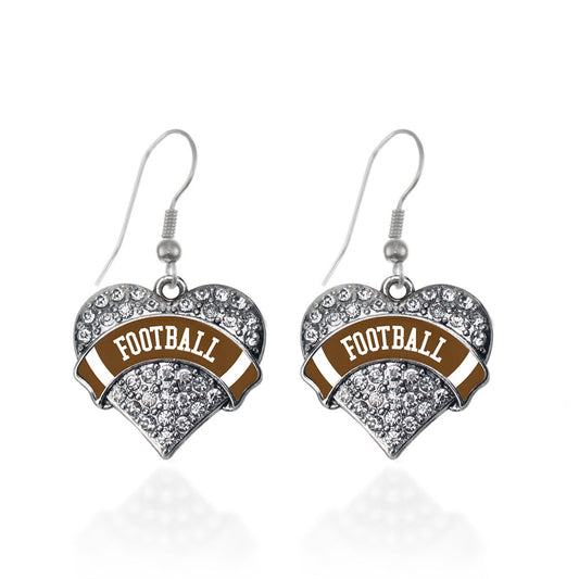 Silver Football Design Pave Heart Charm Dangle Earrings