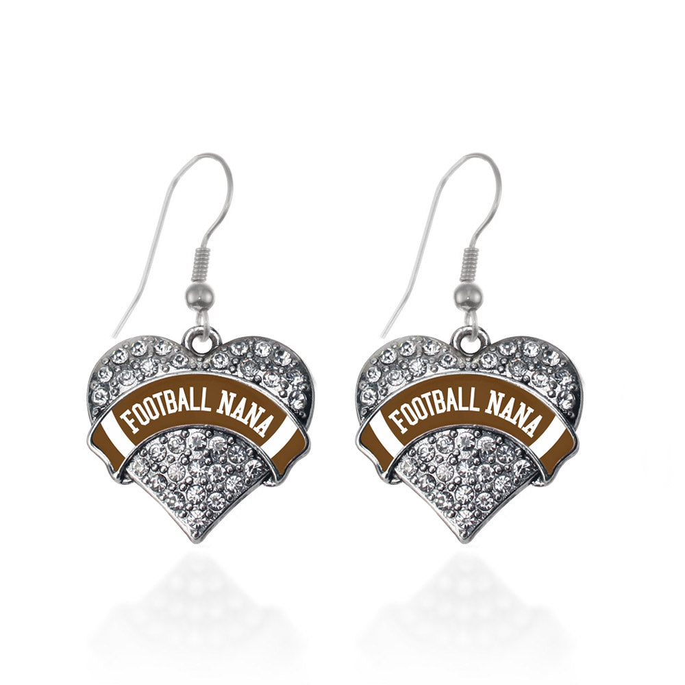 Silver Football Nana Design Pave Heart Charm Dangle Earrings