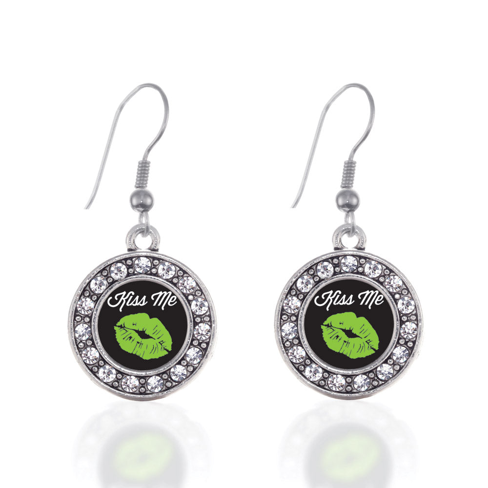 Silver Kiss Me I'm Irish Circle Charm Dangle Earrings