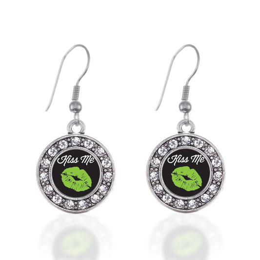 Silver Kiss Me I'm Irish Circle Charm Dangle Earrings