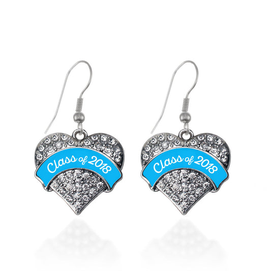 Silver Class of 2018 - Blue Pave Heart Charm Dangle Earrings