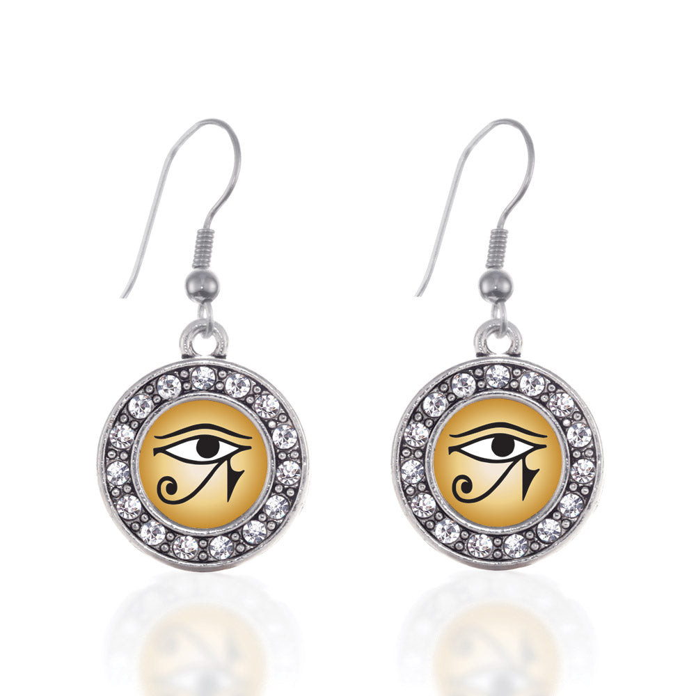 Silver Eye Of Ra Circle Charm Dangle Earrings