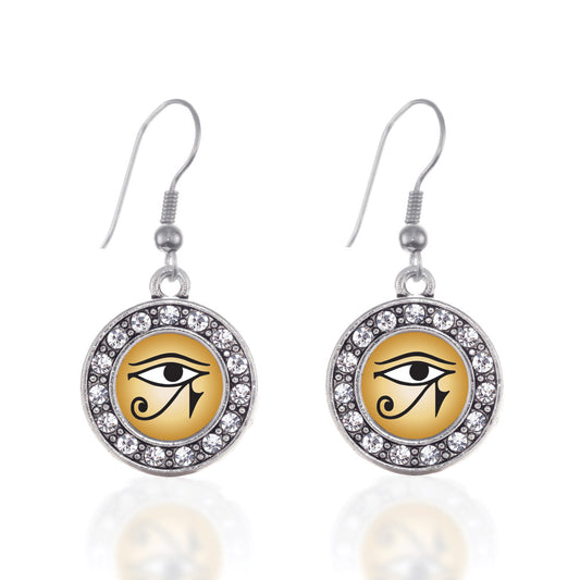 Silver Eye Of Ra Circle Charm Dangle Earrings