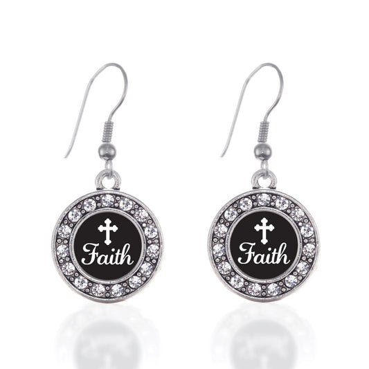 Silver Faith Circle Charm Dangle Earrings