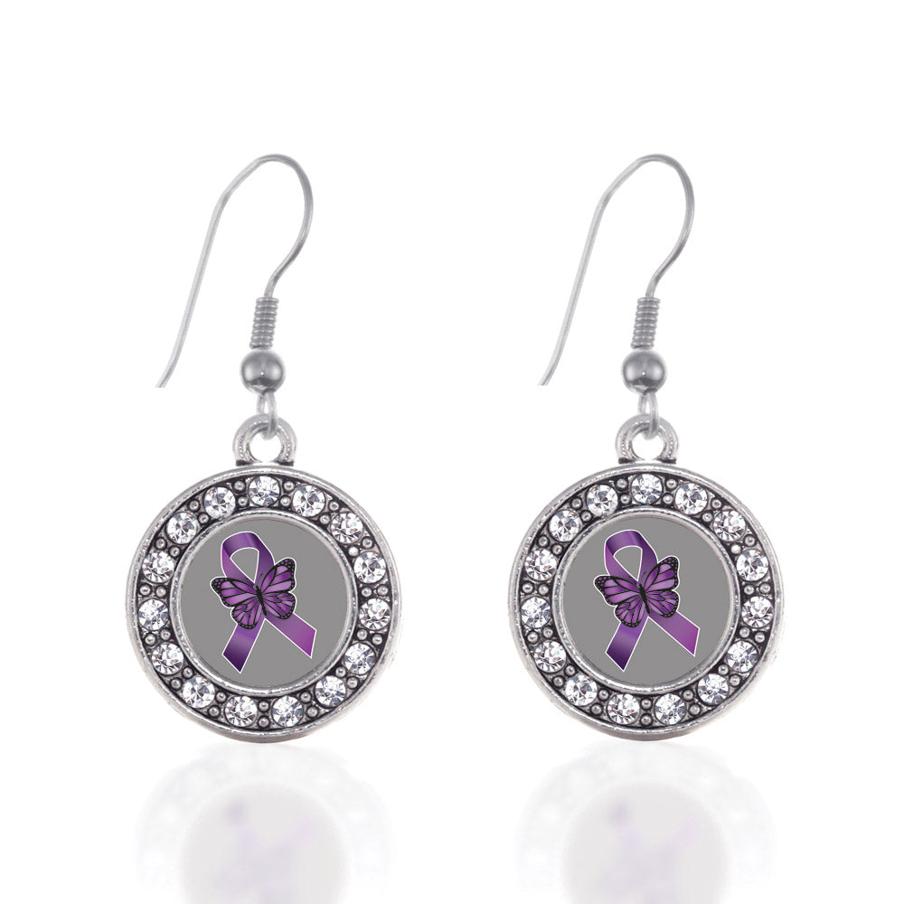 Silver Fibromyalgia Awareness Circle Charm Dangle Earrings