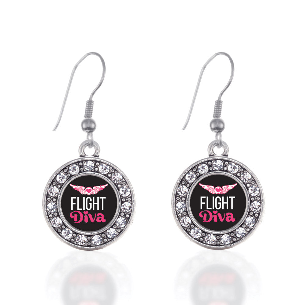 Silver Flight Diva Circle Charm Dangle Earrings