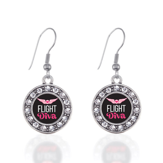 Silver Flight Diva Circle Charm Dangle Earrings