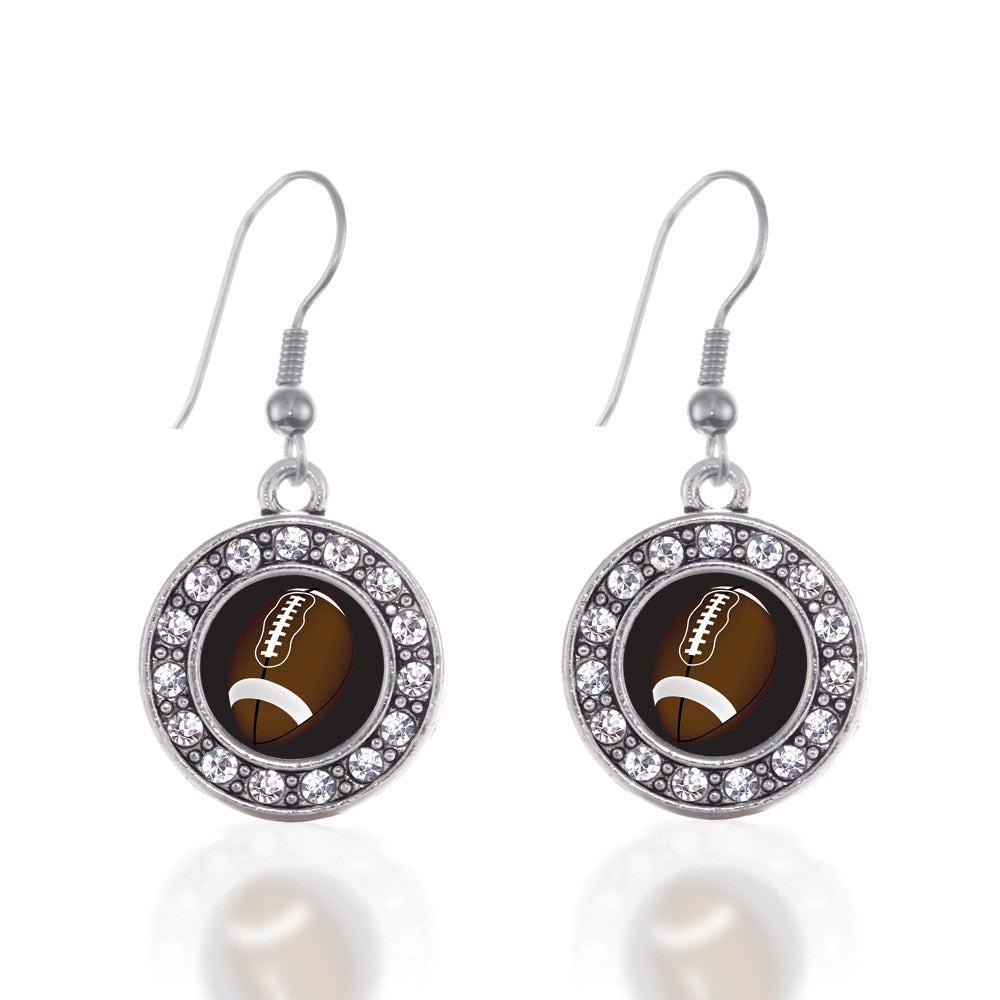 Silver Football Lovers Circle Charm Dangle Earrings