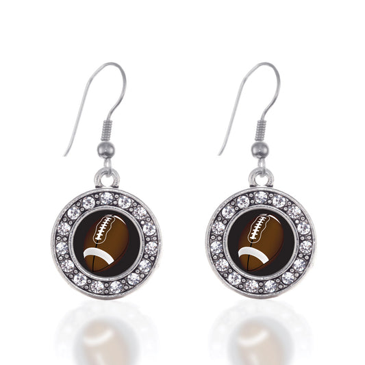 Silver Football Lovers Circle Charm Dangle Earrings