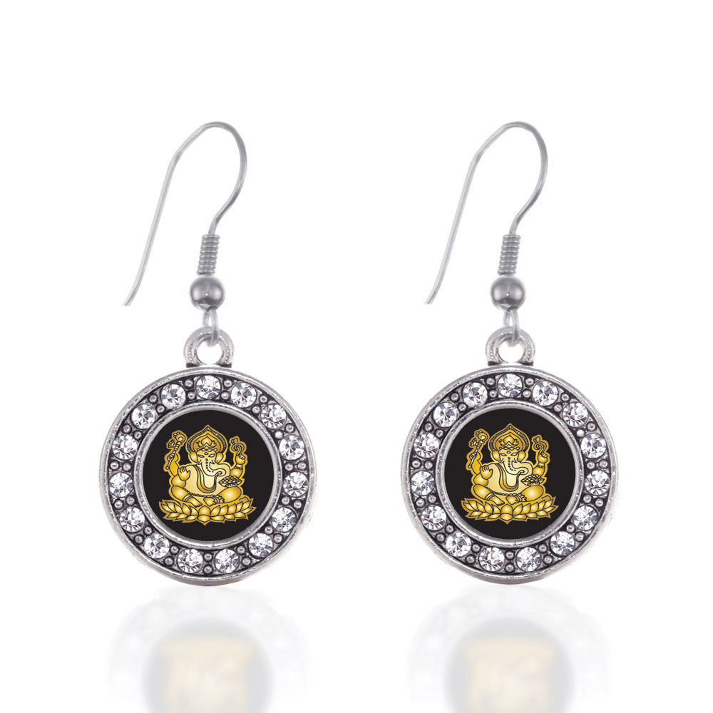 Silver Ganesh Circle Charm Dangle Earrings