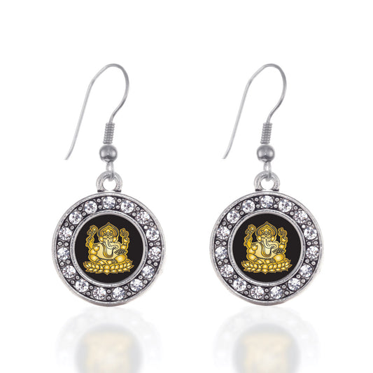 Silver Ganesh Circle Charm Dangle Earrings
