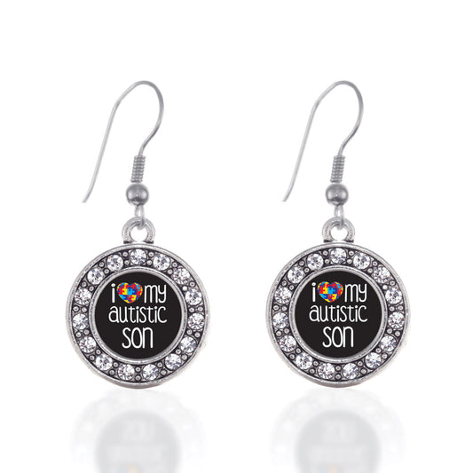 Silver I Love My Autistic Son Circle Charm Dangle Earrings