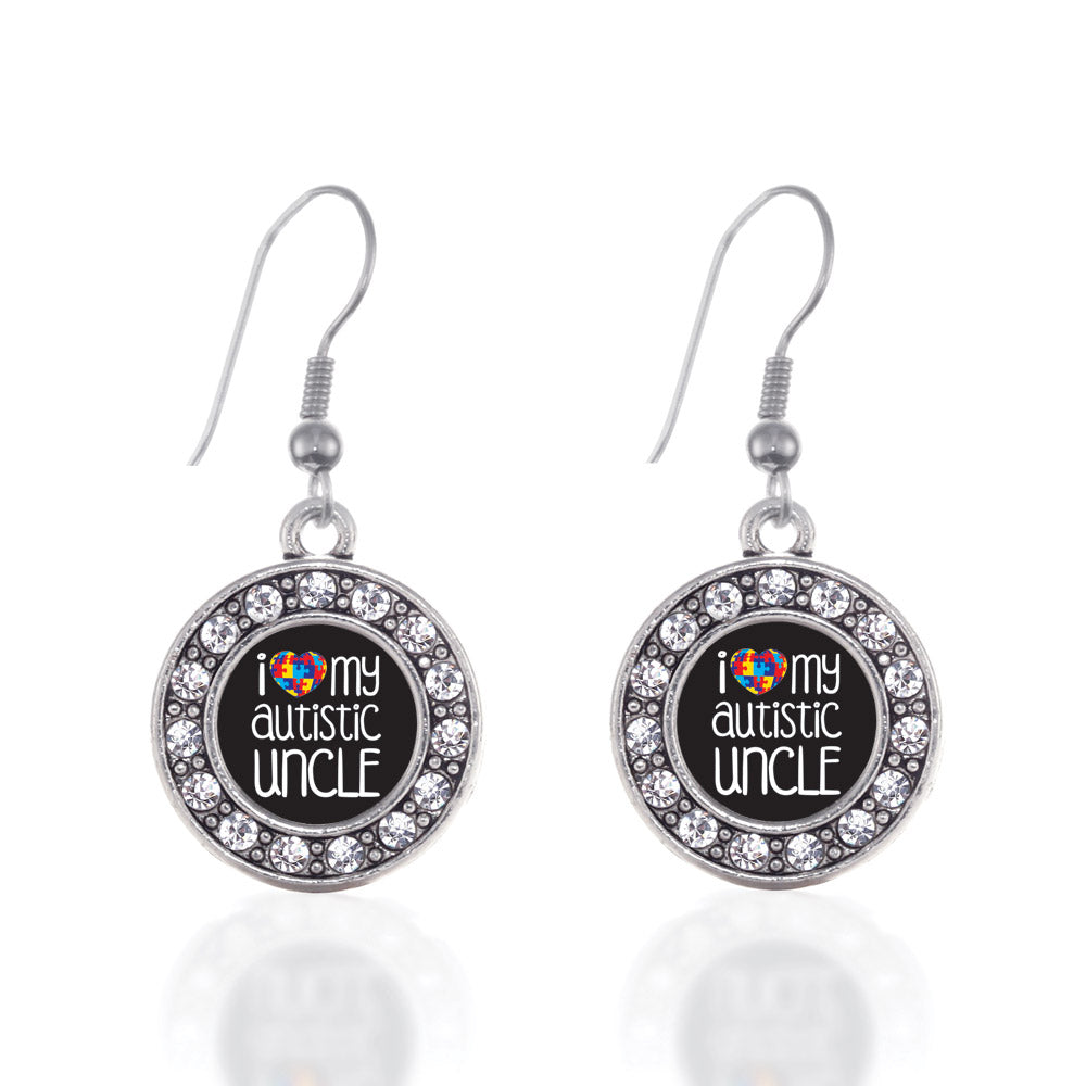 Silver I Love My Autistic Uncle Circle Charm Dangle Earrings