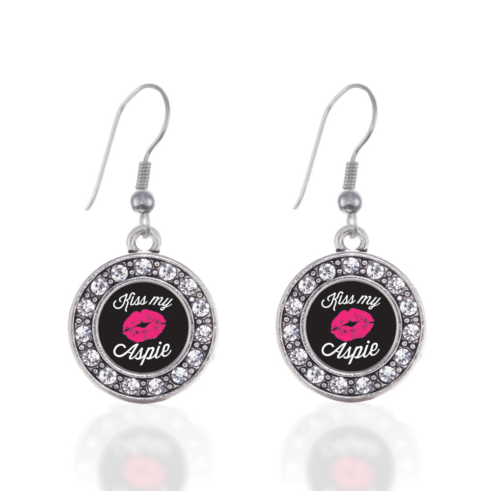 Silver Kiss My Aspie Circle Charm Dangle Earrings