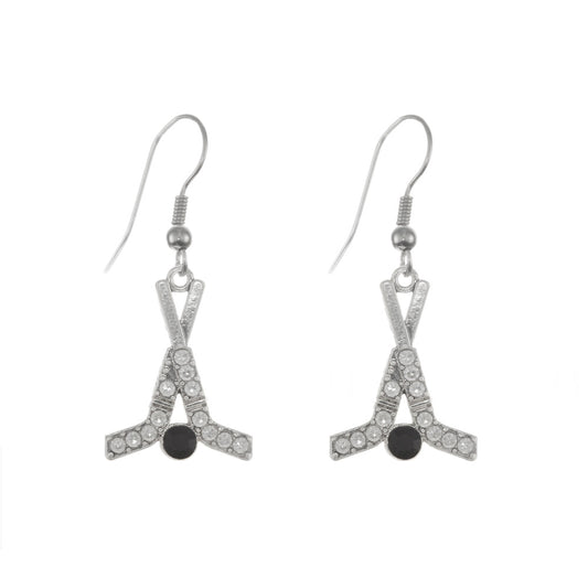 Silver Hockey Sticks & Puck Charm Dangle Earrings