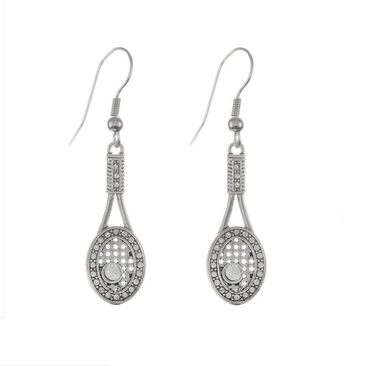 Silver Tennis Racket Charm Dangle Earrings