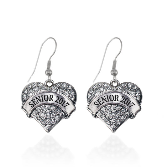 Silver Senior 2017 Pave Heart Charm Dangle Earrings