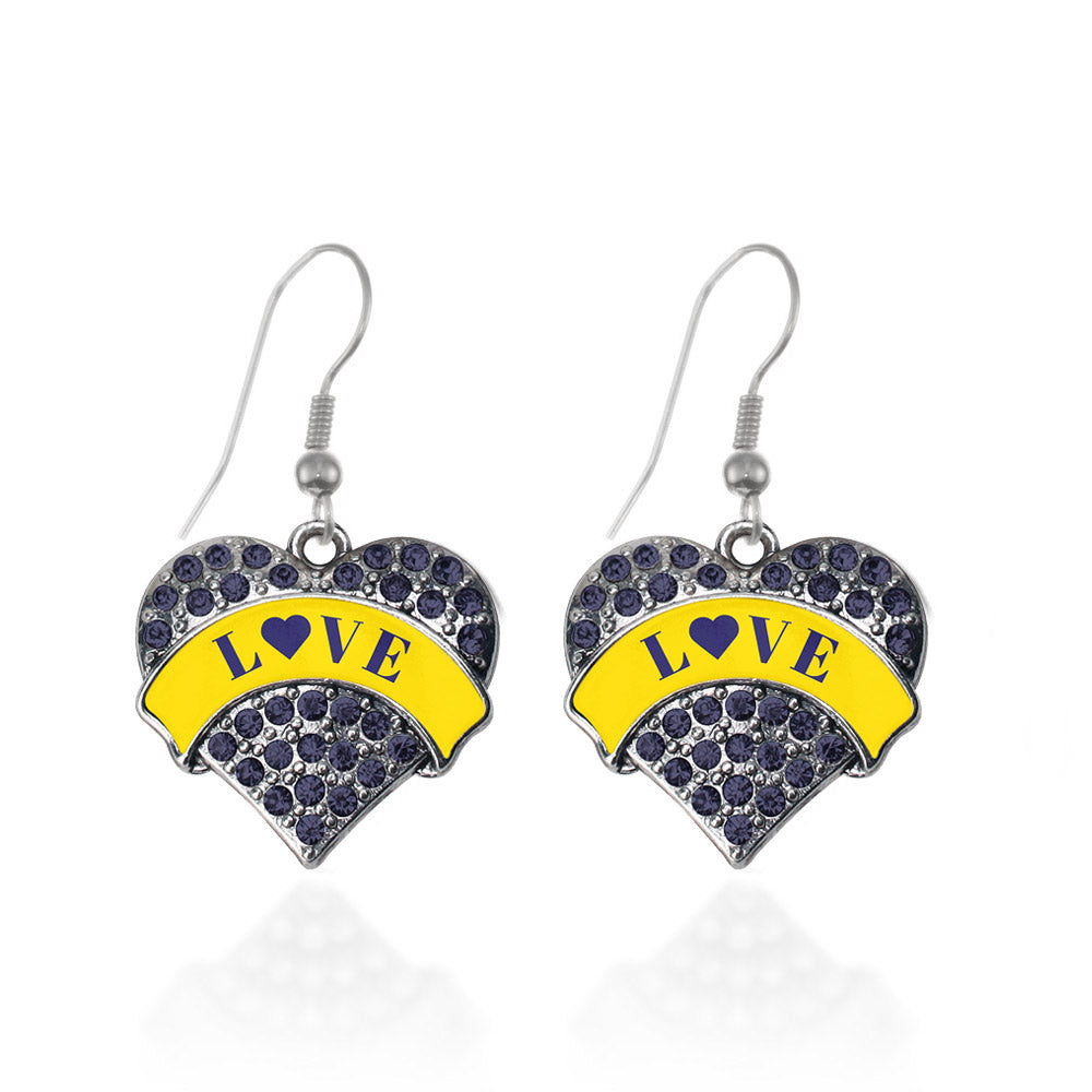 Silver Down Syndrome Awareness & Support Navy Blue Pave Heart Charm Dangle Earrings