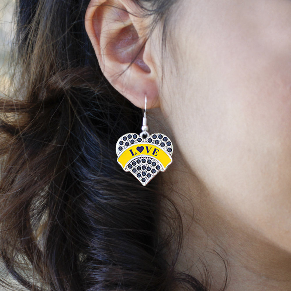 Silver Down Syndrome Awareness & Support Navy Blue Pave Heart Charm Dangle Earrings