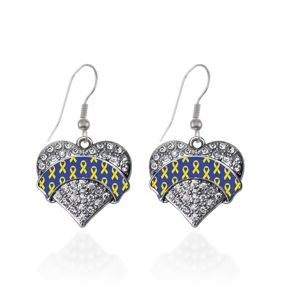 Silver Down Syndrome Awareness & Support Pave Heart Charm Dangle Earrings