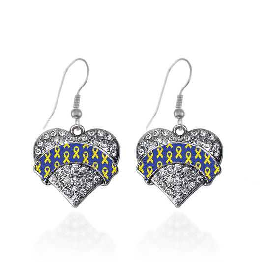 Silver Down Syndrome Awareness & Support Pave Heart Charm Dangle Earrings