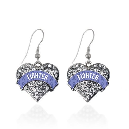 Silver Periwinkle Fighter Pave Heart Charm Dangle Earrings