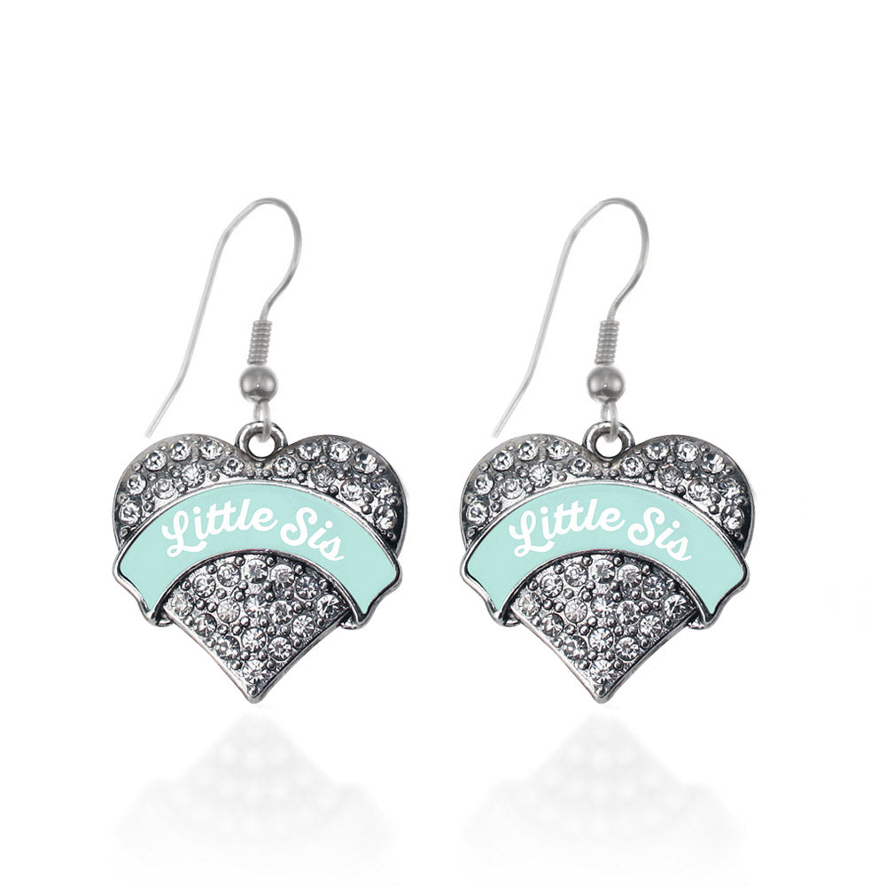 Silver Mint Little Sister Pave Heart Charm Dangle Earrings
