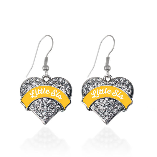 Silver Marigold Little Sister Pave Heart Charm Dangle Earrings