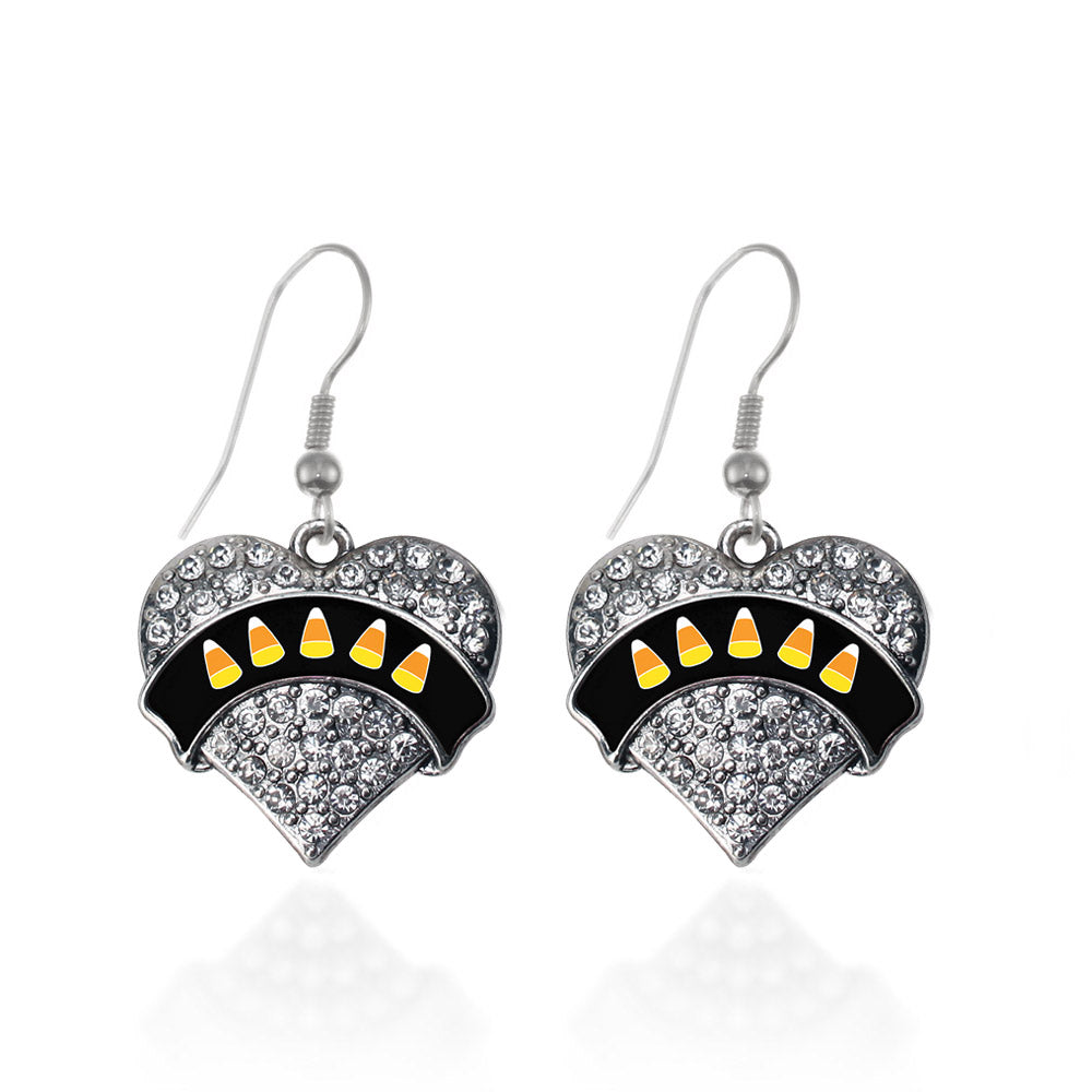 Silver Candy Corn Pave Heart Charm Dangle Earrings