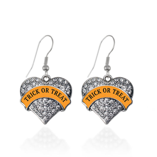 Silver Trick or Treat Pave Heart Charm Dangle Earrings