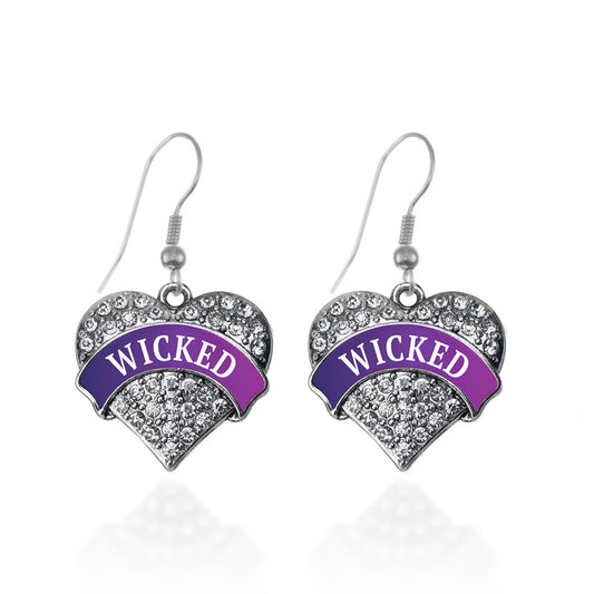 Silver Wicked Pave Heart Charm Dangle Earrings