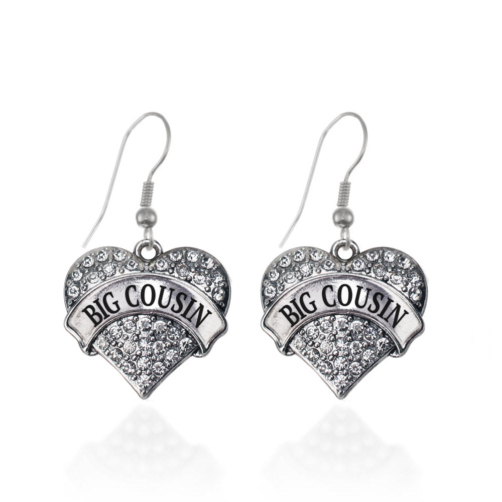 Silver Big Cousin Pave Heart Charm Dangle Earrings