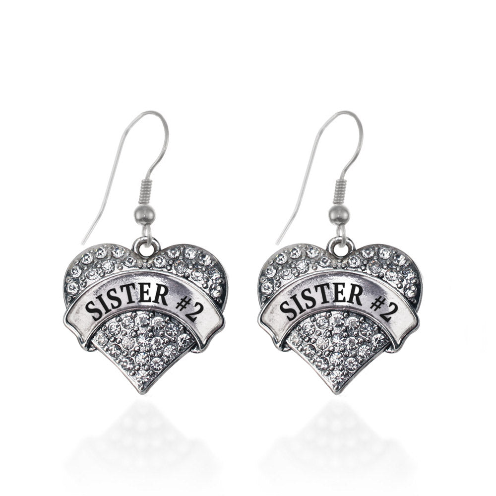 Silver Sister #2 Pave Heart Charm Dangle Earrings