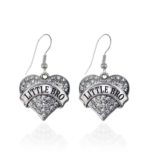 Silver Little Bro Pave Heart Charm Dangle Earrings