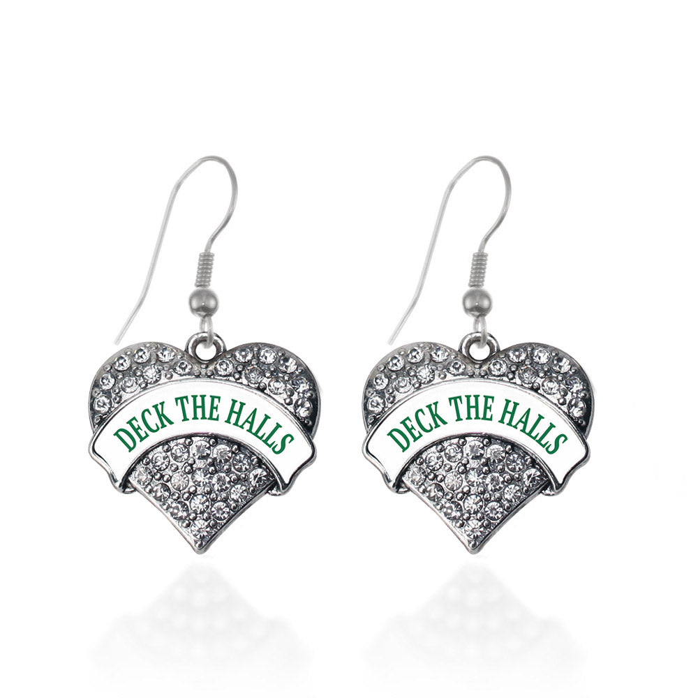 Silver Deck the Halls Pave Heart Charm Dangle Earrings