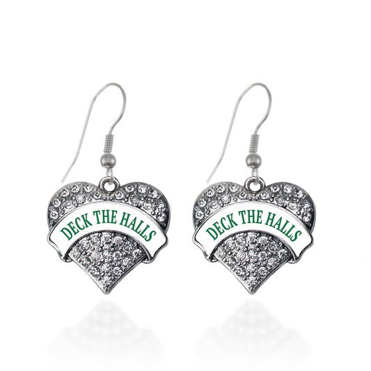 Silver Deck the Halls Pave Heart Charm Dangle Earrings