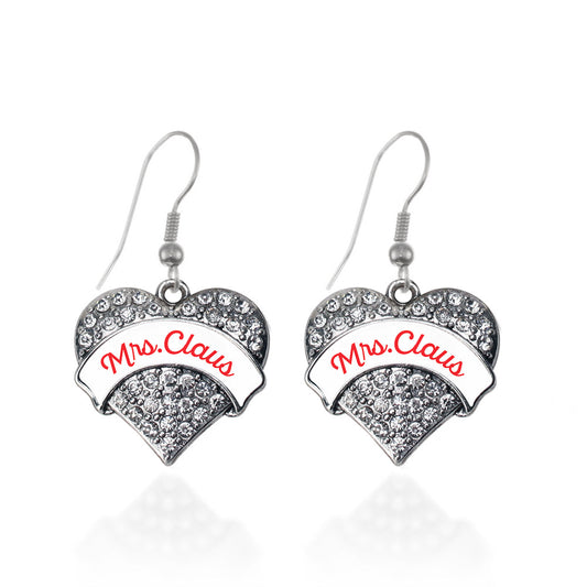 Silver Mrs. Claus Pave Heart Charm Dangle Earrings