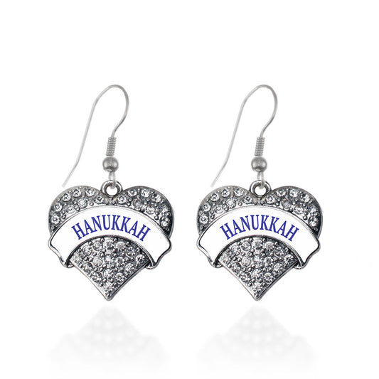 Silver Hanukkah Pave Heart Charm Dangle Earrings