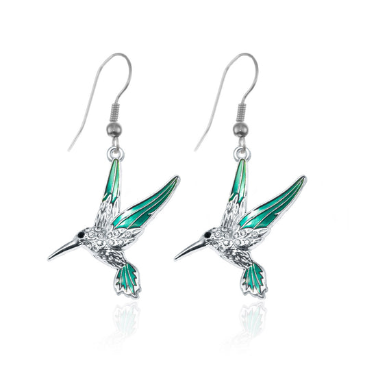 Silver Humming Bird Charm Dangle Earrings