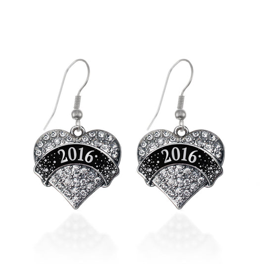 Silver Black and Silver 2016 Pave Heart Charm Dangle Earrings