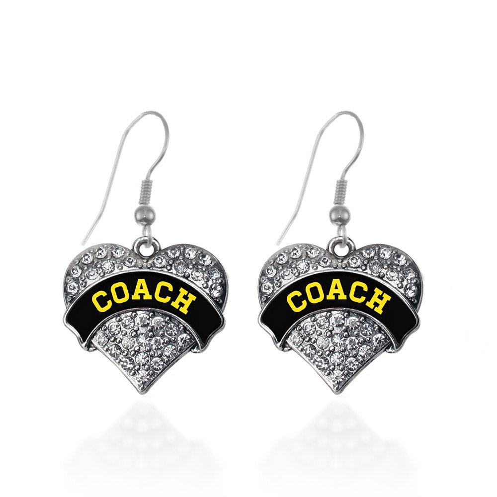 Silver Coach - Black and Yellow Pave Heart Charm Dangle Earrings