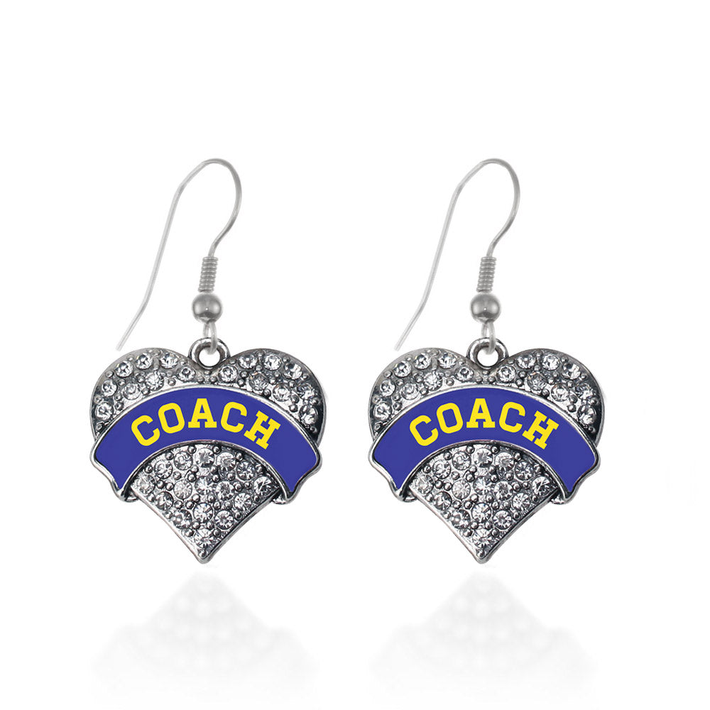 Silver Coach - Blue and Yellow Pave Heart Charm Dangle Earrings