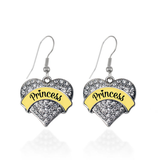Silver Princess - Yellow Pave Heart Charm Dangle Earrings