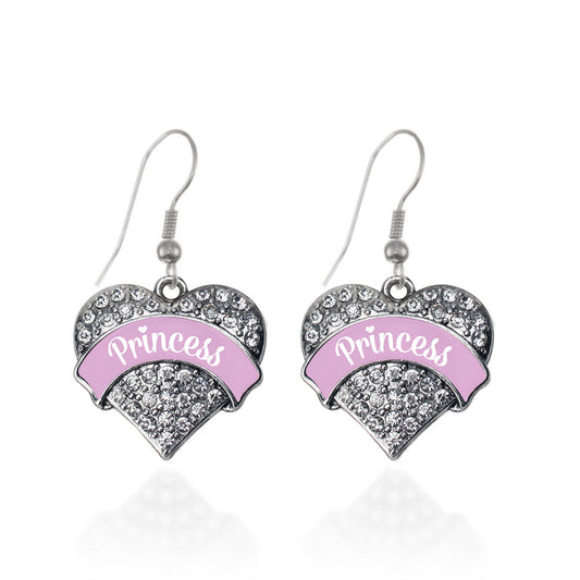 Silver Princess - Lavender Pave Heart Charm Dangle Earrings