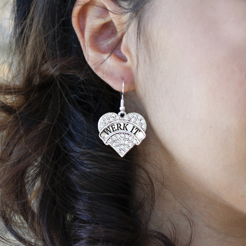 Silver Werk It Pave Heart Charm Dangle Earrings