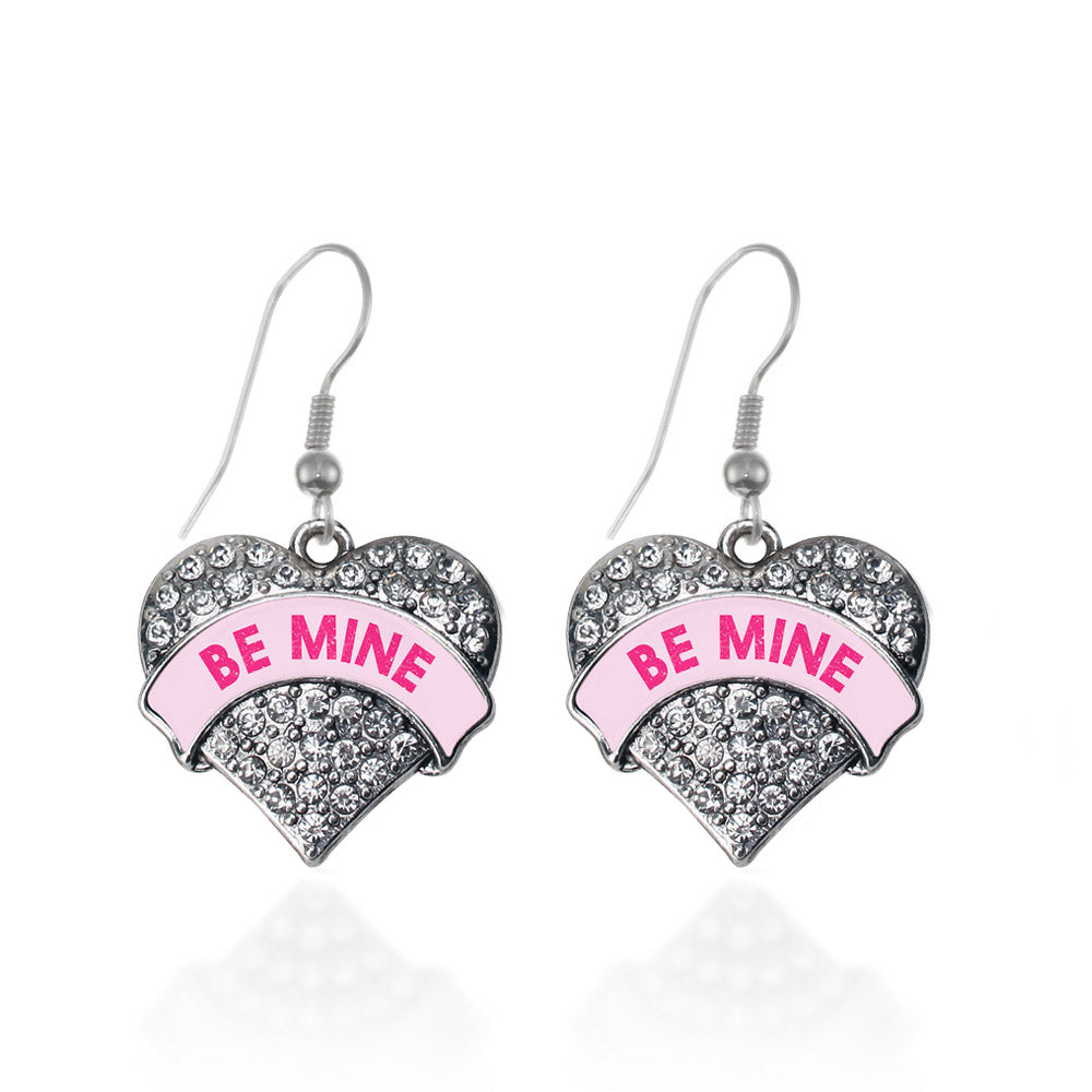 Silver Be Mine Pink Candy Pave Heart Charm Dangle Earrings