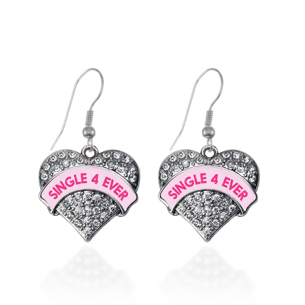 Silver Single 4 Ever Pink Candy Pave Heart Charm Dangle Earrings