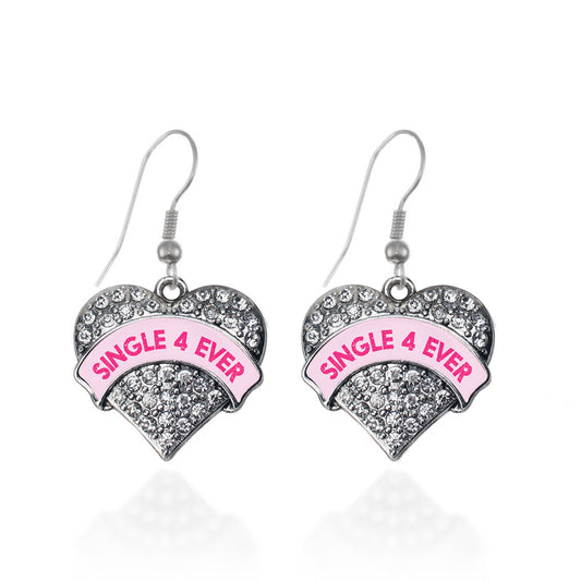 Silver Single 4 Ever Pink Candy Pave Heart Charm Dangle Earrings