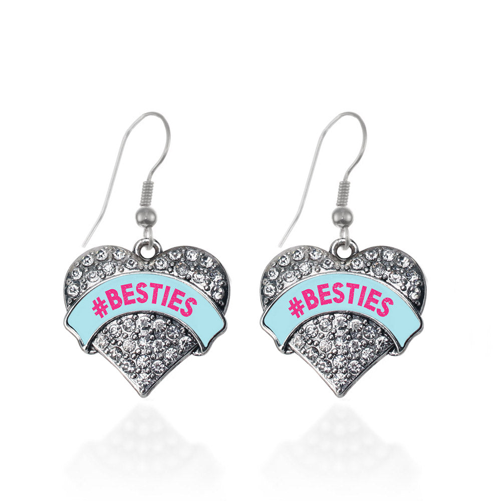Silver #BESTIES Teal Candy Pave Heart Charm Dangle Earrings